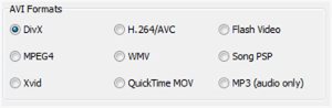 Selezione dei formati di codifica AVI